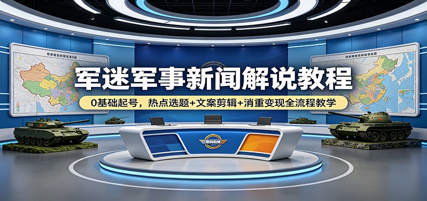 军迷军事新闻解说教程：0基础起号，热点选题+文案剪辑+消重变现全流程教学-云途创业网
