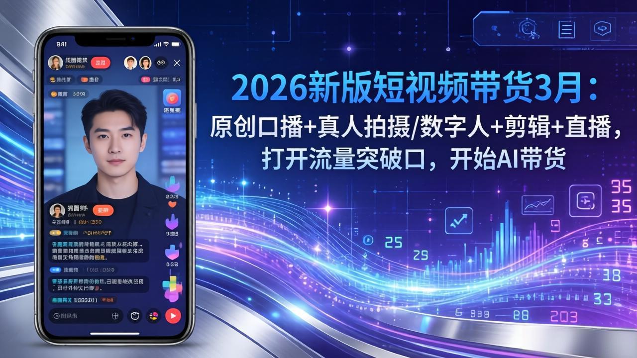 2026新版短视频带货3月:原创口播+真人拍摄/数字人+剪辑+直播,打开流量突破口,开始AI带货-云途创业网