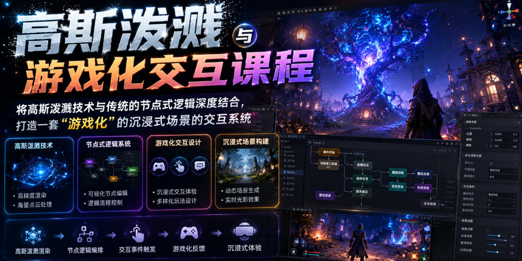 高斯泼溅与游戏化交互课程,将高斯泼溅技术与传统的节点式逻辑深度结合,打造一套“游戏化”的沉浸式场景的交互系统-云途创业网