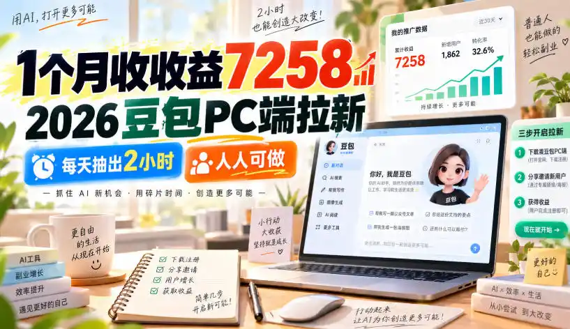 1个月收收益7258，2026豆包PC端拉新，每天抽出2小时，人人可做-云途创业网