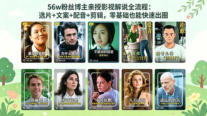 56万粉丝博主亲授影视解说全流程：选片+文案+配音+剪辑，零基础也能快速出圈-云途创业网