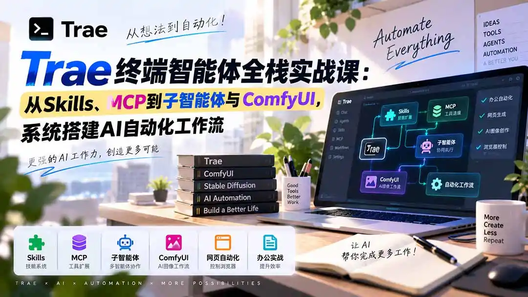 Trae终端智能体全栈实战课：从Skills、MCP到子智能体与ComfyUI，系统搭建AI自动化工作流-云途创业网
