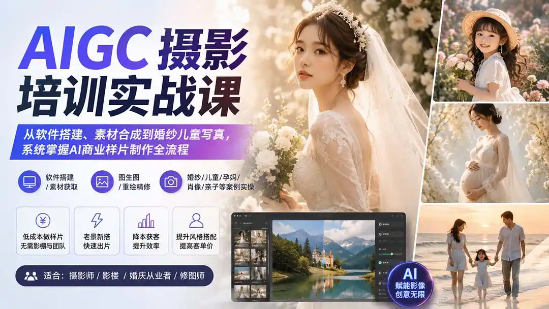 AIGC摄影培训实战课：从软件搭建、素材合成到婚纱儿童写真，系统掌握AI商业样片制作全流程-云途创业网