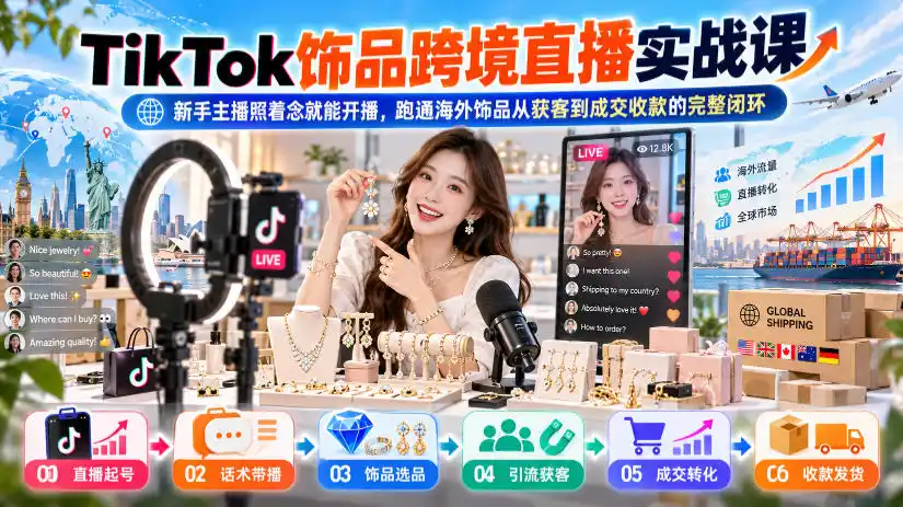 TikTok饰品跨境直播实战课，新手主播照着念就能开播，跑通海外饰品从获客到成交收款的完整闭环-云途创业网