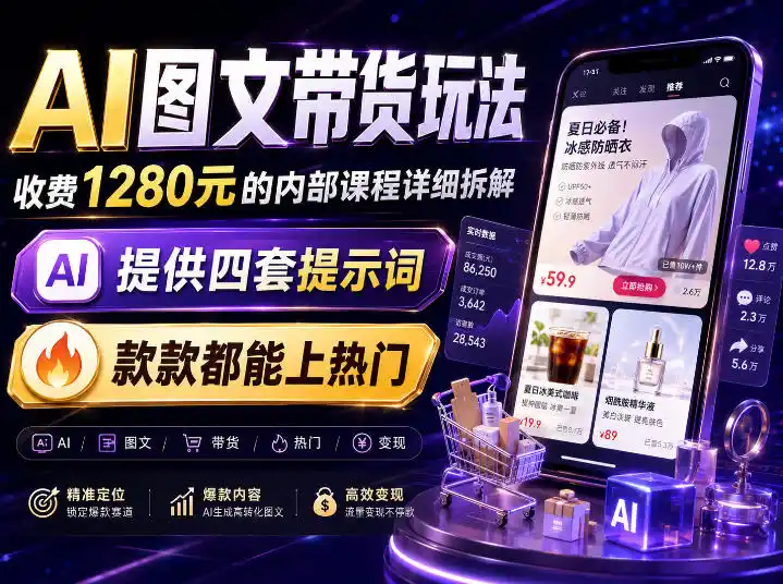 AI图文带货内部玩法,1280内部课程对外系统拆解,看完直接上手变现!-云途创业网