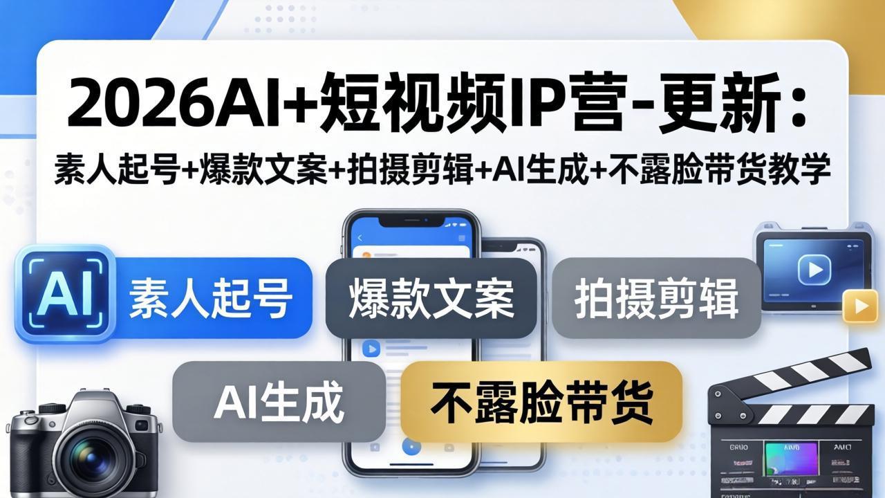 2026AI+短视频IP营-更新：素人起号+爆款文案+拍摄剪辑+AI生成+不露脸带货教学-云途创业网