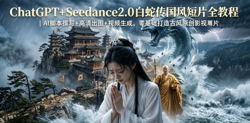 ChatGPT+Seedance2.0白蛇传国风短片全教程|AI脚本撰写+高清出图+视频生成,零基础打造古风原创影视短片