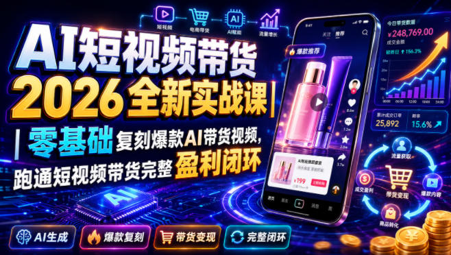 AI短视频带货2026全新实战课|零基础复刻爆款AI带货视频,跑通短视频带货完整盈利闭环-云途创业网
