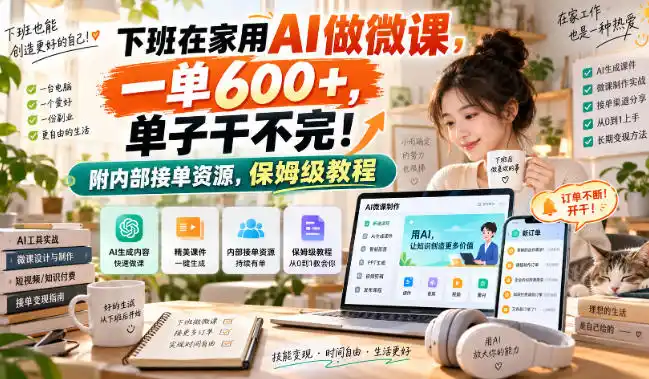 下班在家用AI做微课，一单600+，单子干不完！附内部接单资源，保姆级教程【揭秘】-云途创业网