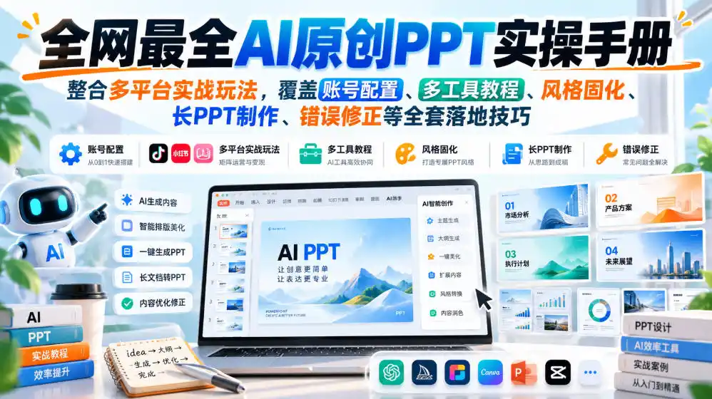 全网最全AI原创PPT实操手册，整合多平台实战玩法，覆盖账号配置、多工具教程、风格固化、长PPT制作、错误修正等全套落地技巧-云途创业网