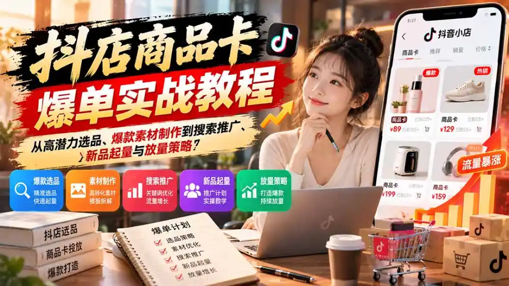 抖店商品卡爆单实战教程：从高潜力选品、爆款素材制作到搜索推广、新品起量与放量策略-云途创业网