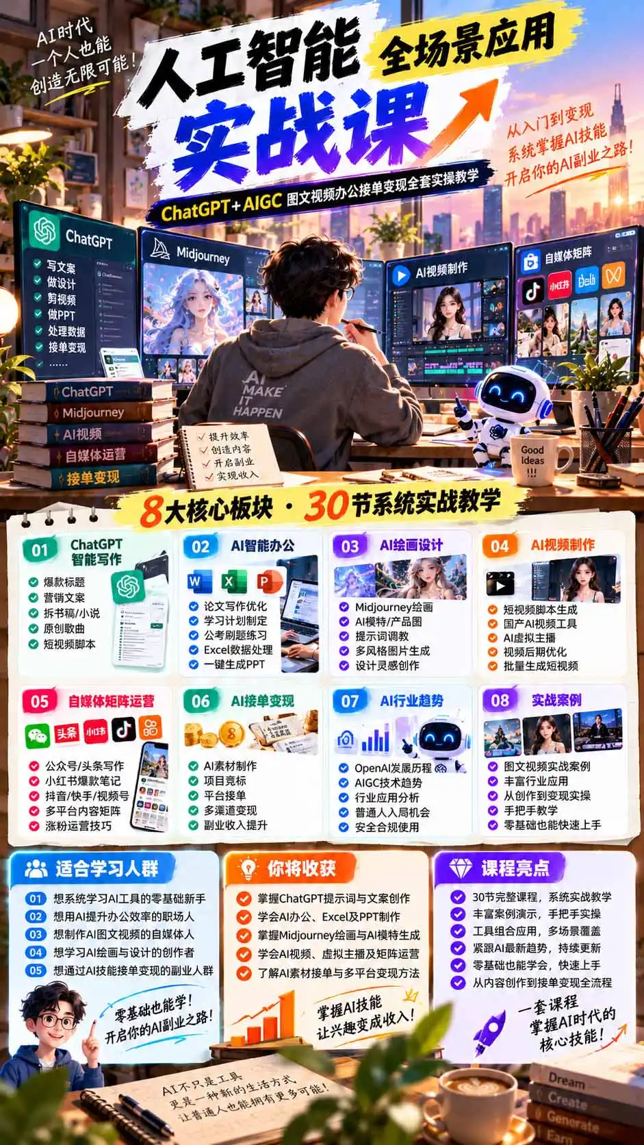 一个人掌握AI写作设计剪辑全套技能：从ChatGPT办公、AI绘画到虚拟主播、自媒体运营及接单变现-云途创业网
