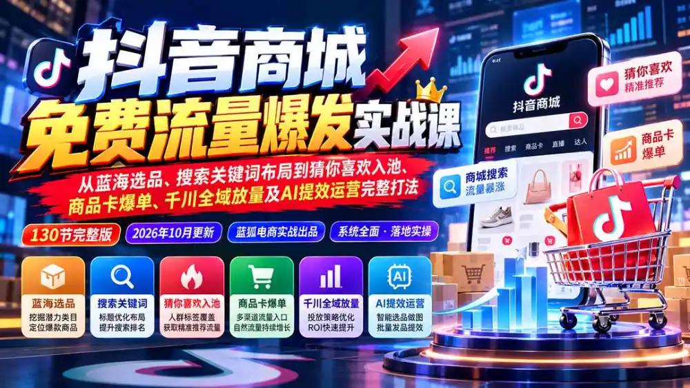 抖店城免费流量爆发实战-更新：蓝海选品、搜索关键词布局到猜你喜欢入池、商品卡爆单、千川全域放量及AI提效完整打法-云途创业网