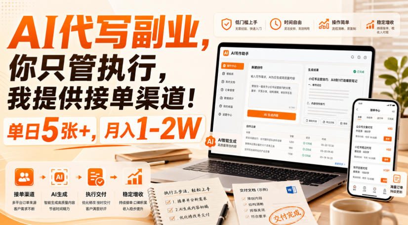 AI代写副业，你只管执行，我提供接单渠道！单日5张+，月入1-2W【揭秘】-云途创业网