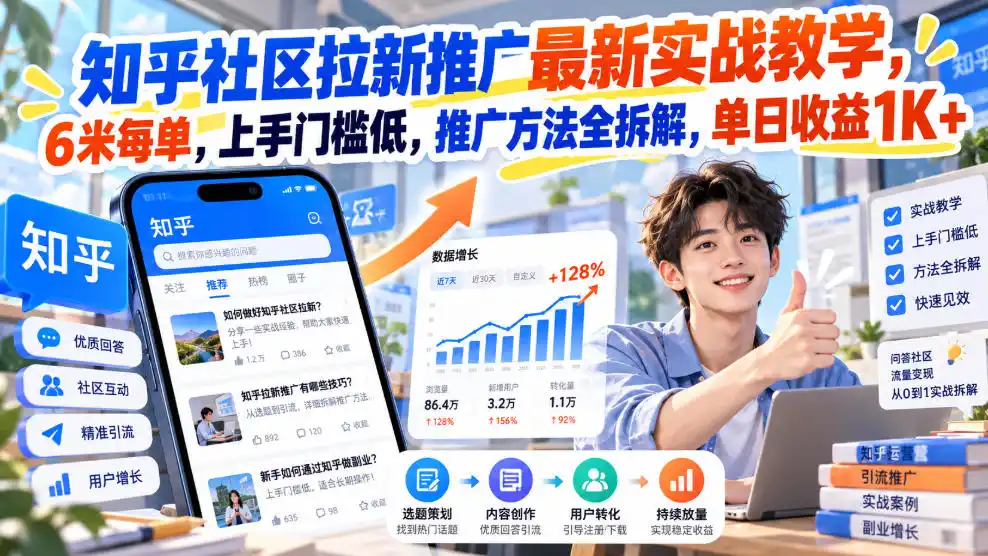 知乎社区拉新推广最新实战教学，6米每单，上手门槛低，推广方法全拆解，单日收益1K+！(更新0930)-云途创业网