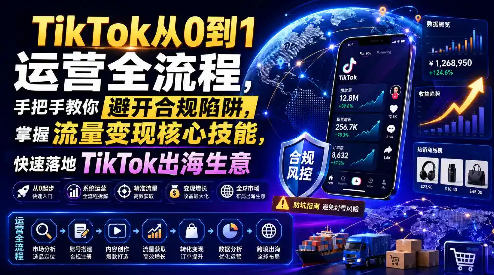 TikTok从0到1运营全流程，手把手教你避开合规陷阱，掌握流量变现核心技能，快速落地TikTok出海生意(更新8月)-云途创业网