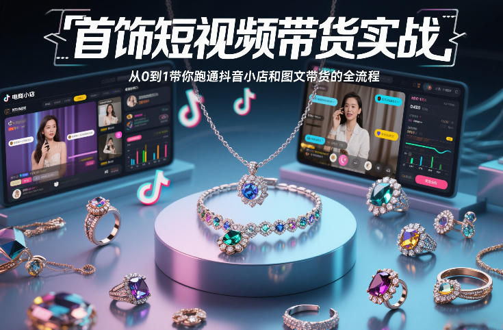 首饰短视频带货实战，从0到1带你跑通抖音小店和图文带货的全流程-云途创业网