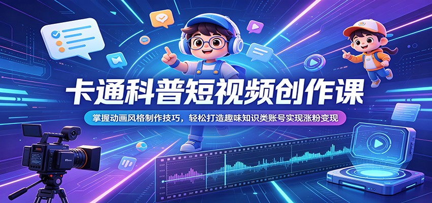 卡通科普短视频创作课:掌握动画风格制作技巧,轻松打造趣味知识类账号实现涨粉变现-云途创业网