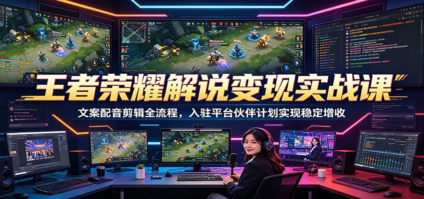 王者荣耀解说变现实战课：文案配音剪辑全流程，入驻平台伙伴计划实现稳定增收-云途创业网