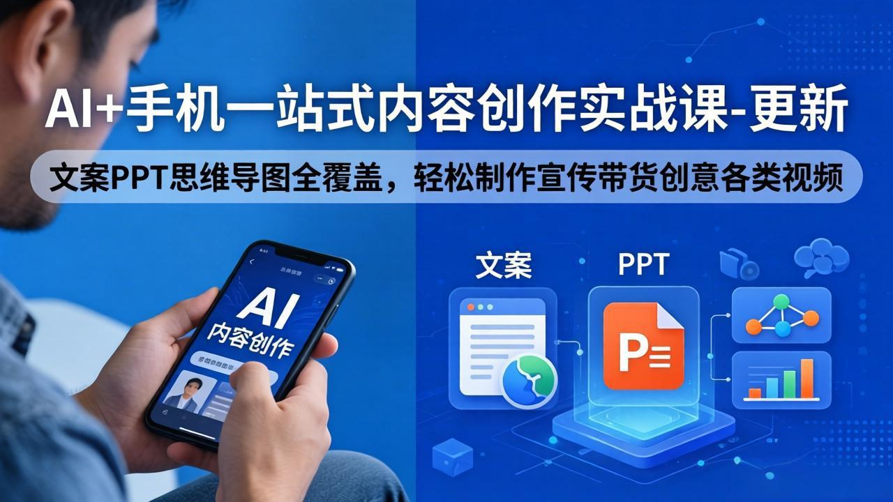 AI+手机一站式内容创作实战课-更新，文案PPT思维导图全覆盖，轻松制作宣传带货创意各类视频-云途创业网