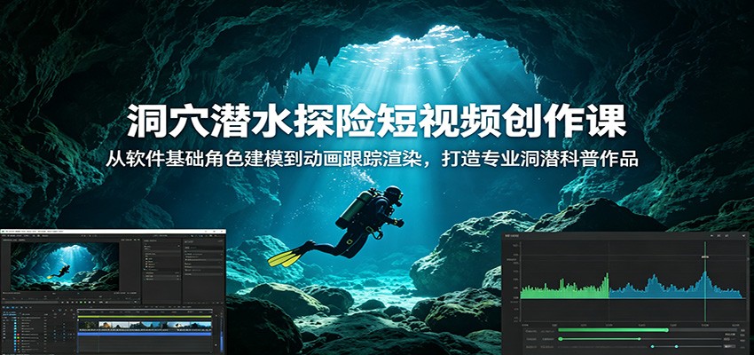 洞穴潜水探险短视频创作课：从软件基础角色建模到动画跟踪渲染，打造专业洞潜科普作品-云途创业网