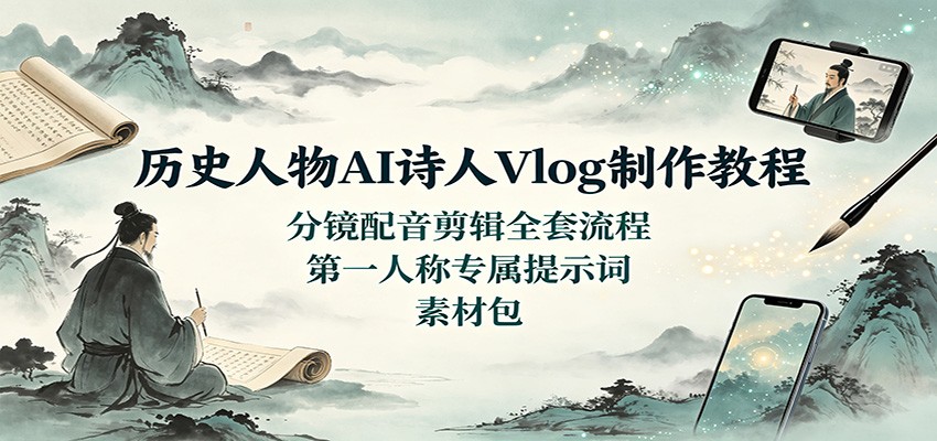 历史人物AI诗人Vlog制作教程：分镜配音剪辑全套流程，第一人称专属提示词素-云途创业网
