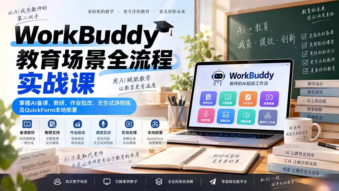 WorkBuddy教育场景全流程实战课：掌握AI备课、教研、作业批改、无生试讲陪练及QuickForm本地部署-云途创业网