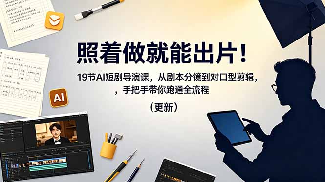 照着做就能出片！19节AI短剧导演课，从剧本分镜到对口型剪辑，手把手带你跑通全流程(更新-云途创业网