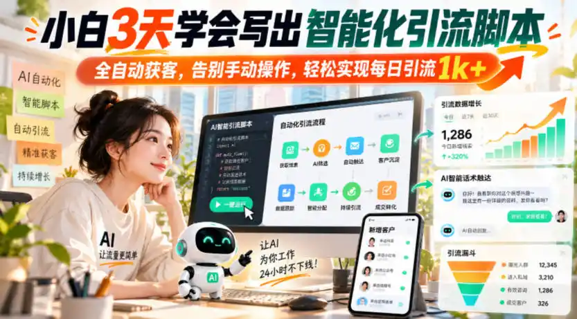 小白3天学会写出智能化引流脚本，全自动获客，告别手动操作，轻松实现每日引流1k+-云途创业网
