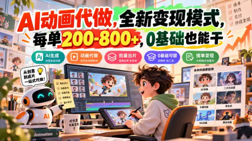AI动画代做，全新变现模式，每单200-800+，0基础也能干【揭秘】-云途创业网