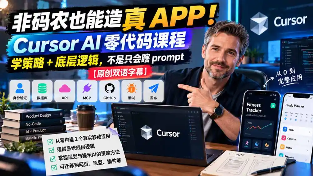 非码农也能造真 APP！Cursor AI 零代码课程：学策略 + 底层逻辑，不是只会瞎 prompt【原创双语字幕】-云途创业网