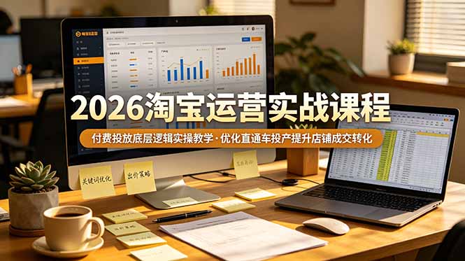 2026 淘宝运营实战课程，付费投放底层逻辑实操教学，优化直通车投产提升店铺成交转化-云途创业网