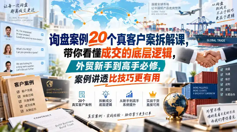 询盘案例20个真客户案拆解课，带你看懂成交的底层逻辑，外贸新手到高手必修，案例讲透比技巧更有用-云途创业网