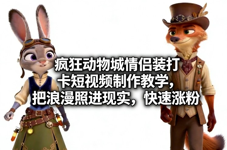 疯狂动物城情侣装打卡短视频制作教学,把浪漫照进现实,快速涨粉-云途创业网