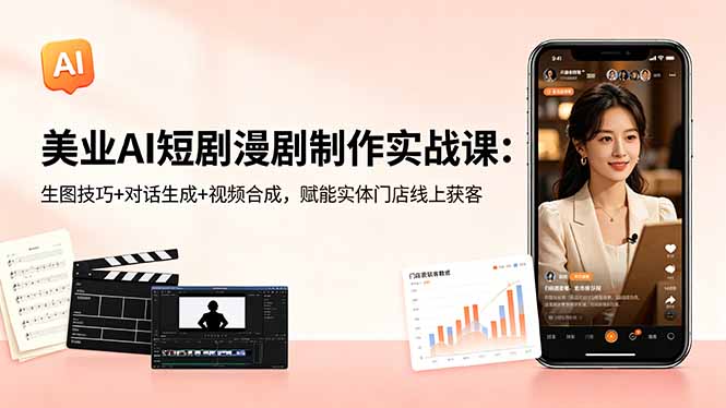 美业AI短剧漫剧制作实战课：生图技巧+对话生成+视频合成，赋能实体门店线上获客-云途创业网