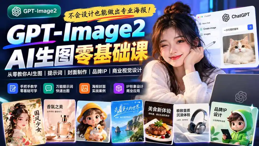 不会设计也能做出专业海报！GPT-Image2从零教你AI生图、提示词、封面制作、品牌IP与商业视觉设计-云途创业网