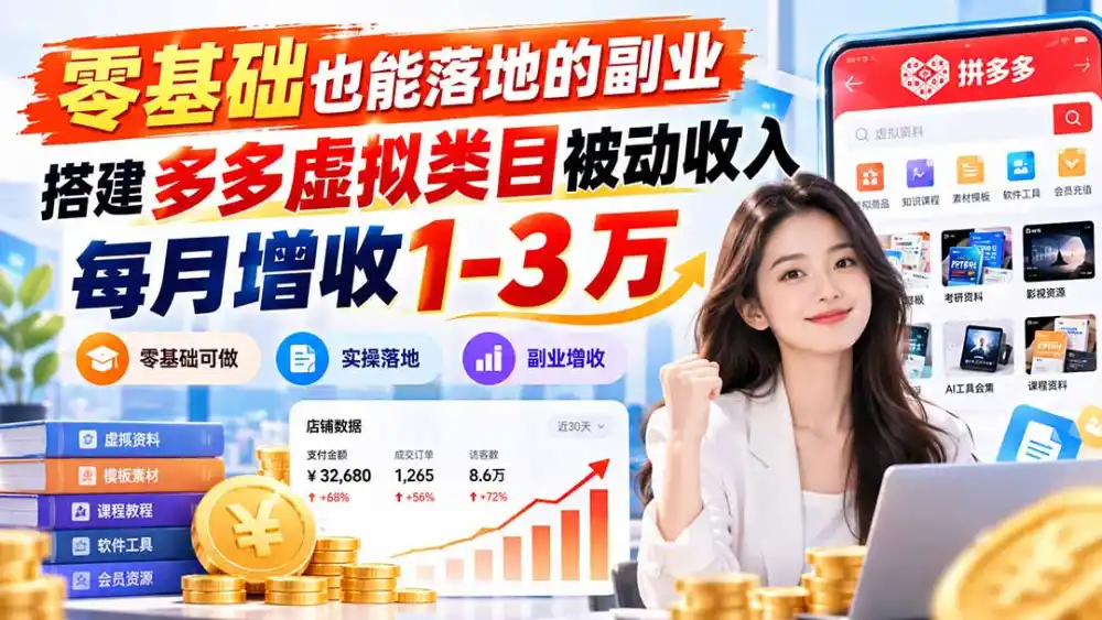 零基础也能落地的副业，搭建多多虚拟类目被动收入，每月增收 1-3 万-云途创业网