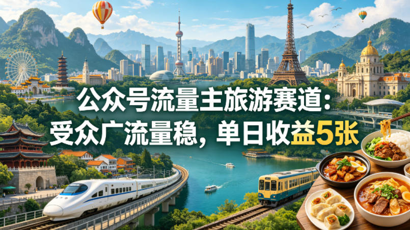 公众号流量主之旅游赛道,受众广+流量稳,平均单日收益5张+-云途创业网