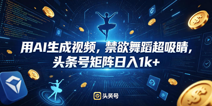 用AI生成视频,禁欲舞蹈超吸睛,头条号矩阵日入1k+-云途创业网