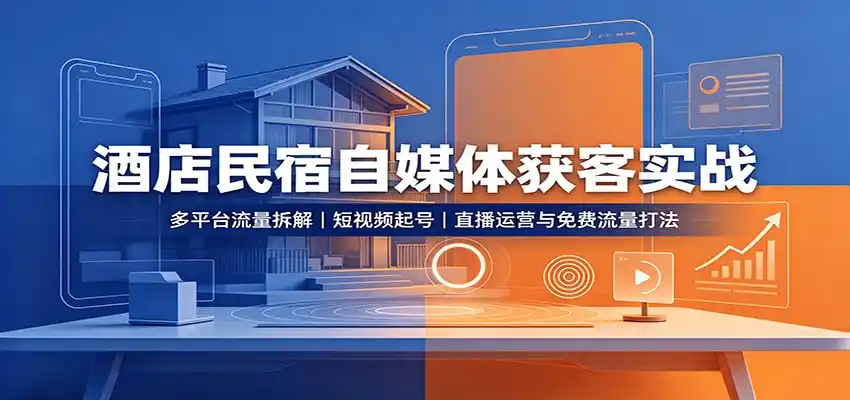 酒店民宿自媒体获客实战：多平台流量拆解，短视频起号，直播运营与免费流量打法-云途创业网