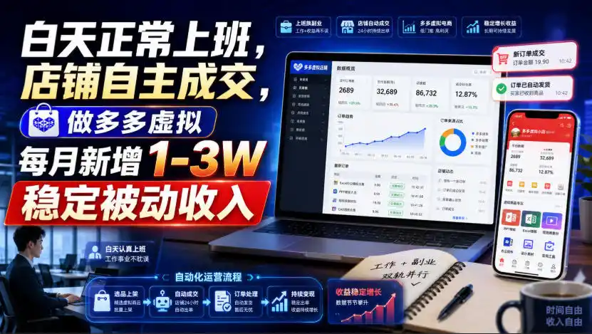 白天正常上班，店铺自主成交，做多多虚拟每月新增1-3W稳定被动收入【揭秘】-云途创业网