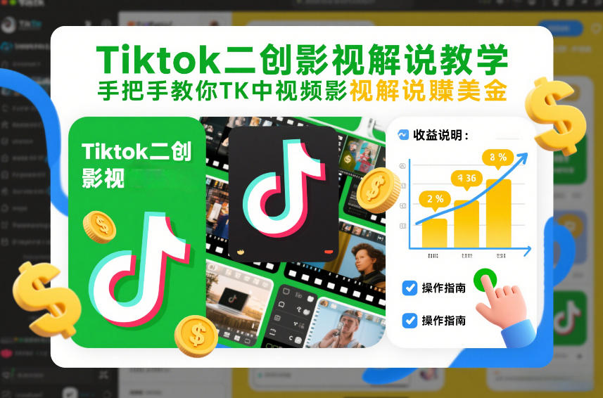 Tiktok二创影视解说教学，手把手教你TK中视频影视解说賺美金(更新26年1月)-云途创业网