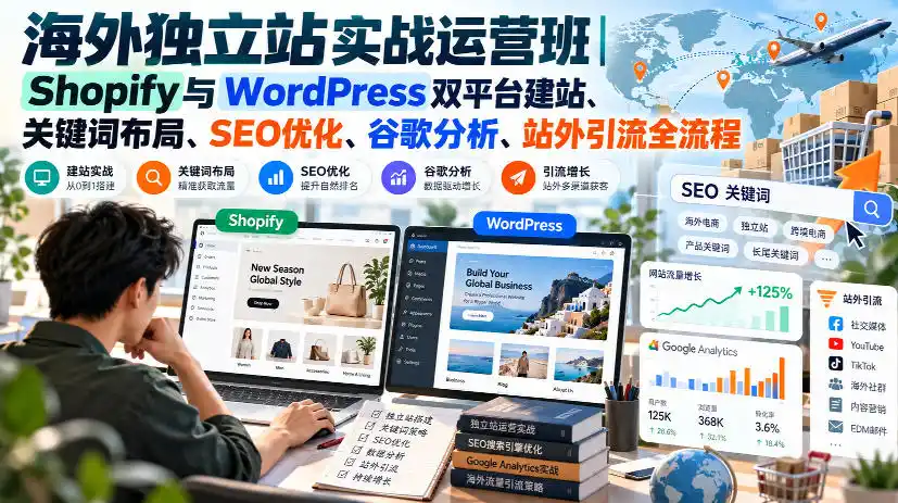 海外独立站实战运营班｜Shopify与WordPress双平台建站、关键词布局、SEO优化、谷歌分析、站外引流全流程-云途创业网