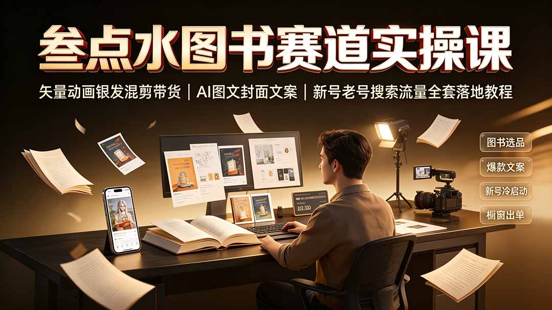 叁点水图书赛道实操课|矢量动画银发混剪带货,AI图文封面文案,新号老号搜索流量全套落地教程-云途创业网