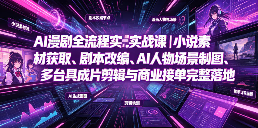 AI漫剧全流程实战课|小说素材获取、剧本改编、AI人物场景制图、多工具成片剪辑、平台付费变现与商业接单完整落地-云途创业网