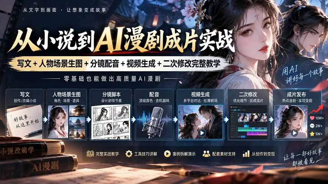 从小说到AI漫剧成片实战：写文+人物场景生图+分镜配音+视频生成+二次修改完整教学-云途创业网
