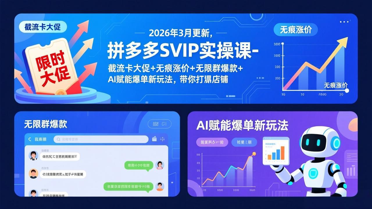 拼多多SVIP实操课-26年3月，截流卡大促+无痕涨价+无限群爆款+AI赋能爆单新玩法，带你打爆店铺-云途创业网