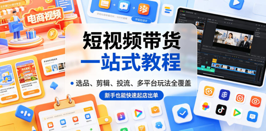 短视频带货一站式教程，选品、剪辑、投流、多平台玩法全覆盖，新手也能快速起店出单-云途创业网