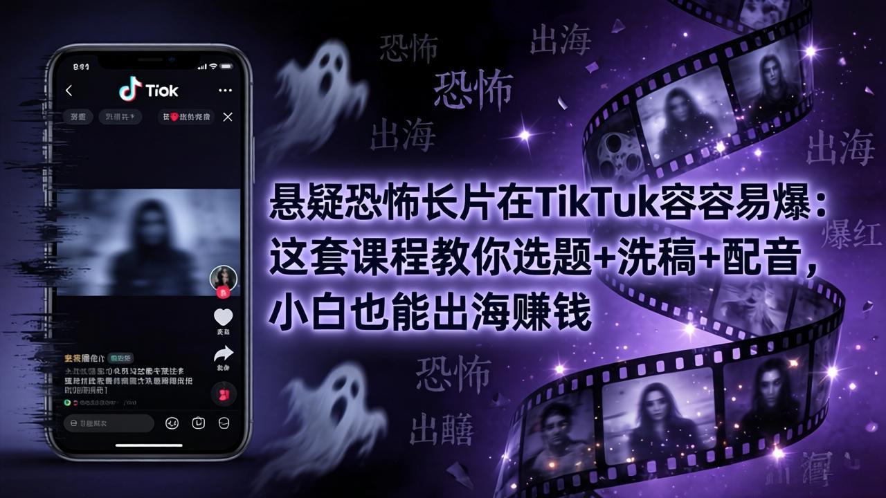 悬疑恐怖长片在TikTok最容易爆：这套课程教你选题+洗稿+配音，小白也能出海赚钱-云途创业网