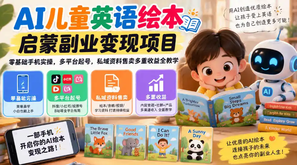AI儿童英语绘本启蒙副业变现项目，零基础手机实操，多平台起号，私域资料售卖多重收益全教学-云途创业网